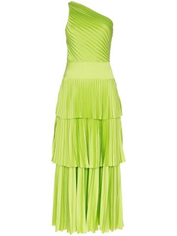 Solace London Larrisa One-shoulder Pleated Dress - Green
