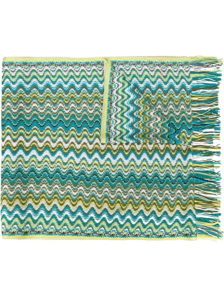 Missoni Wavy Pattern Knitted Scarf, Women's, Green, Viscose/polyester/nylon