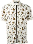 Dolce & Gabbana Musical Instrument Print Polo Shirt, Men's, Size: 50, White, Cotton/silk