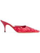 Prada Vintage 2000's Pointed Lace Mules - Red