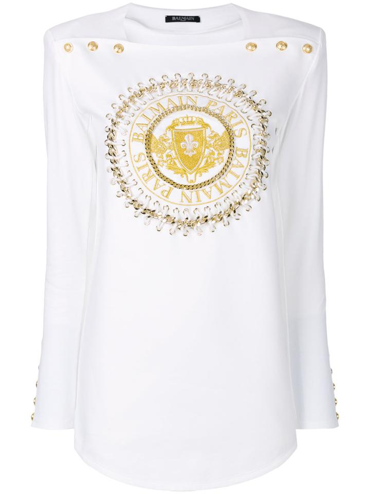 Balmain Logo Cord Sweater - White