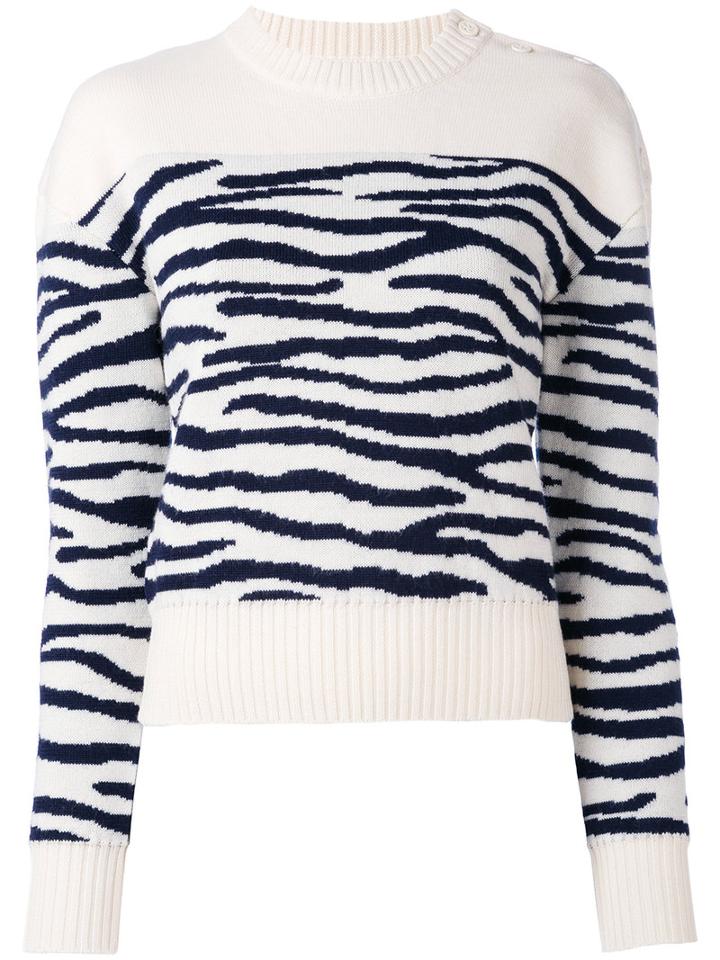 Mm6 Maison Margiela - Zebra Pattern Jumper - Women - Wool - Xs, White, Wool