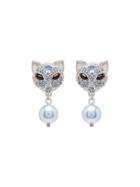 Miu Miu Silver Cat Earrings With Pearl - Blue