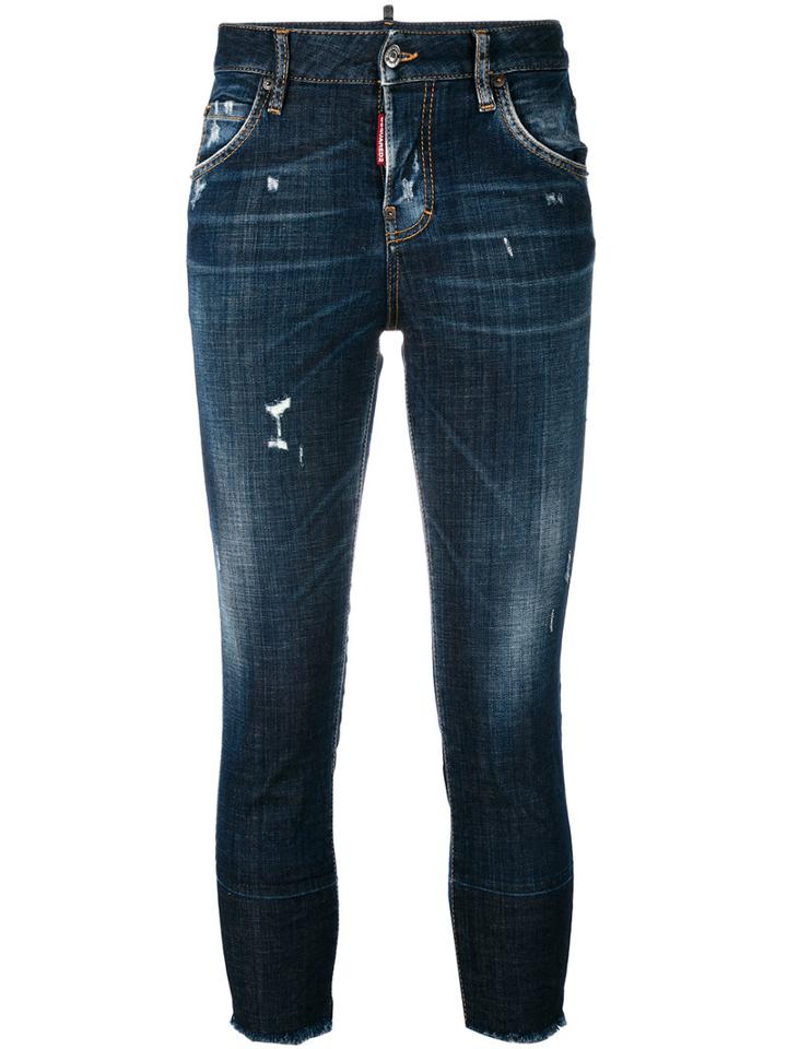 Dsquared2 - Denim 'cool Girl' Cropped Jeans - Women - Cotton/leather/polyester/brass - 42, Brown, Cotton/leather/polyester/brass