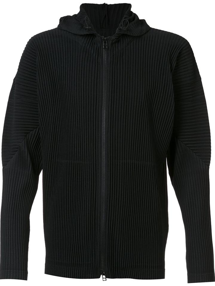 Homme Plissé Issey Miyake Zipped Hoodie, Men's, Size: 2, Black, Wool