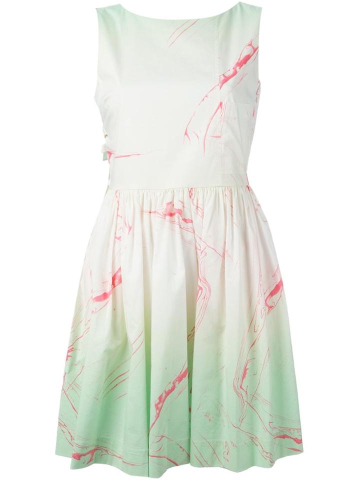Marc By Marc Jacobs Marble Print Flared Dress, Women's, Size: 12, Green, Cotton/spandex/elastane