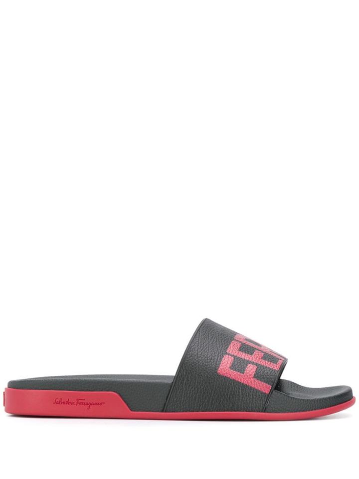 Salvatore Ferragamo Logo Print Slides - Black