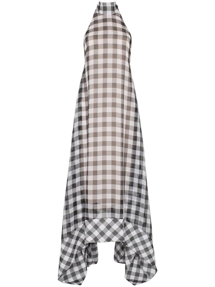 Solace London Bibele Gingham Print Halterneck Asymmetric Hem Dress -