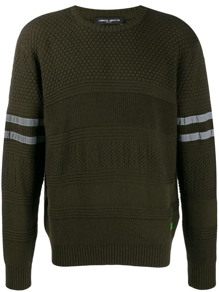 Frankie Morello Panelled Stripe Detail Jumper - Green