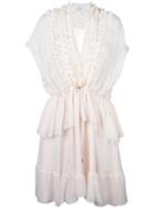 Givenchy Ruffle Trim Sheer Panel Dress, Women's, Size: 40, Pink/purple, Silk/acetate