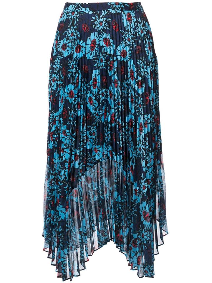 Markus Lupfer Floral Print Pleated Skirt - Blue