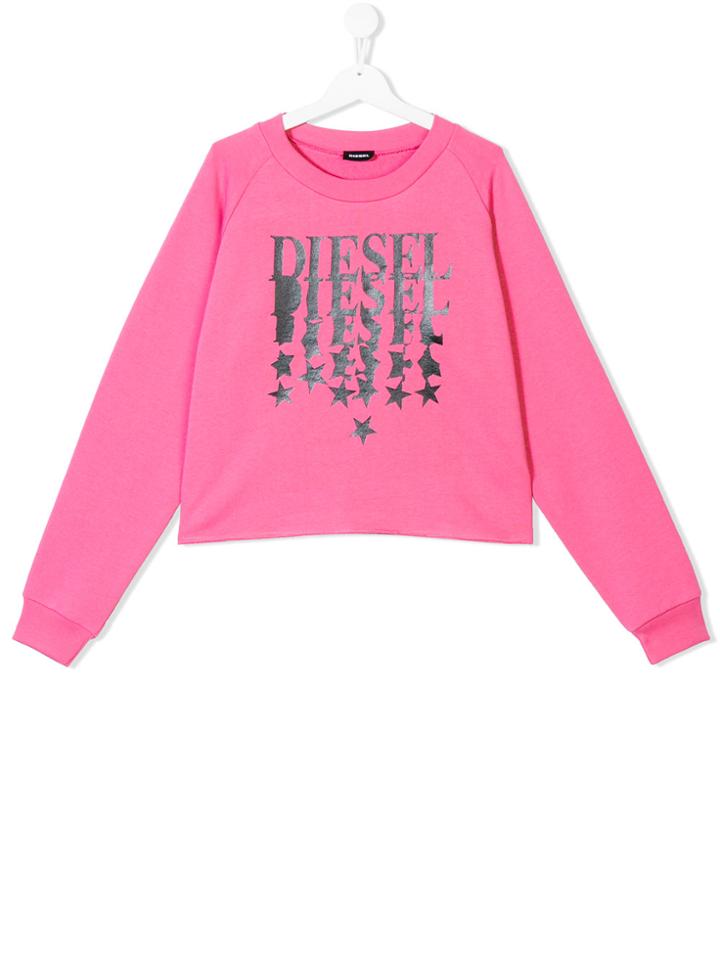 Diesel Kids Star Logo Print Sweatshirt - Pink & Purple