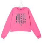 Diesel Kids Star Logo Print Sweatshirt - Pink & Purple