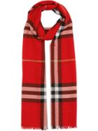 Burberry Lightweight Check Wool And Silk Scarf - Red