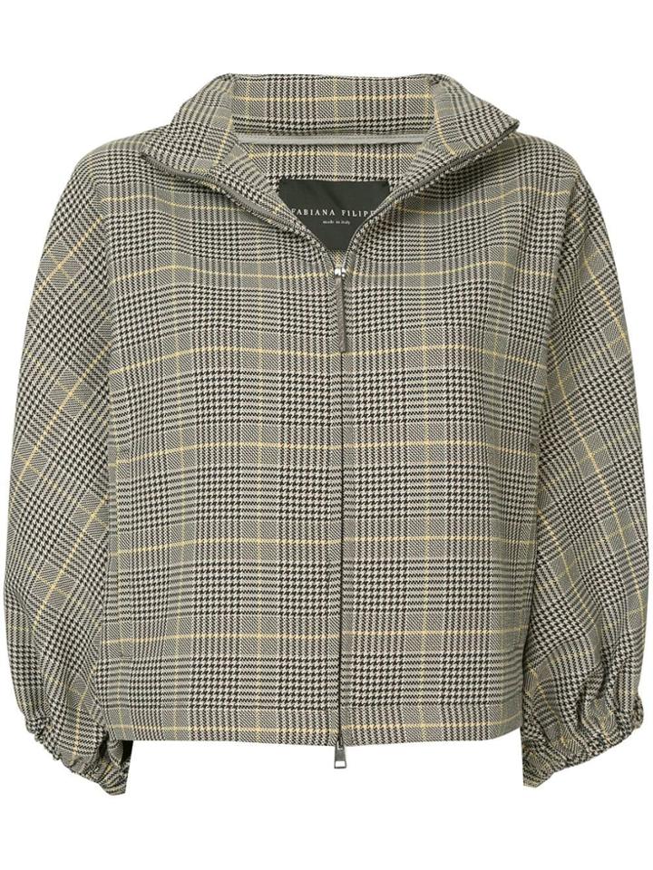 Fabiana Filippi Checked Cropped Sleeves Jacket - Brown