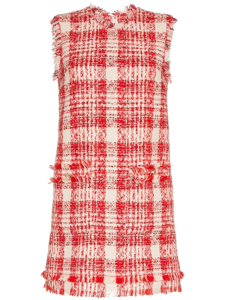 Msgm Check Tweed Mini Dress - Red