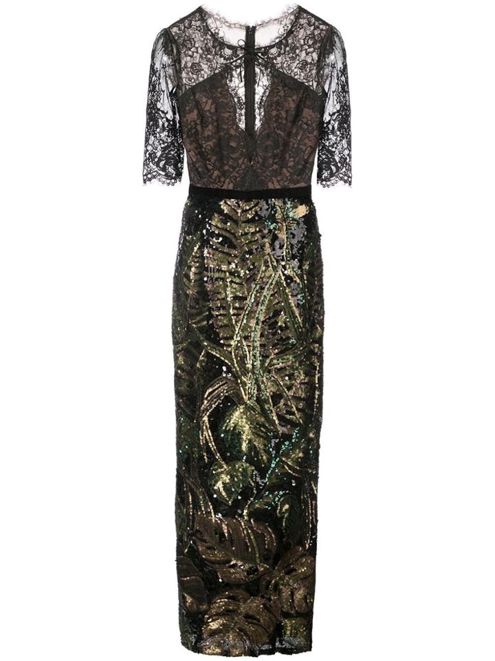 Marchesa Notte Sequin-embroidered Lace Column Gown - Black