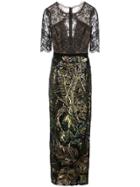 Marchesa Notte Sequin-embroidered Lace Column Gown - Black