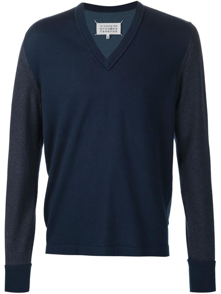 Maison Margiela Colour Block Jumper, Men's, Size: M, Blue, Cotton