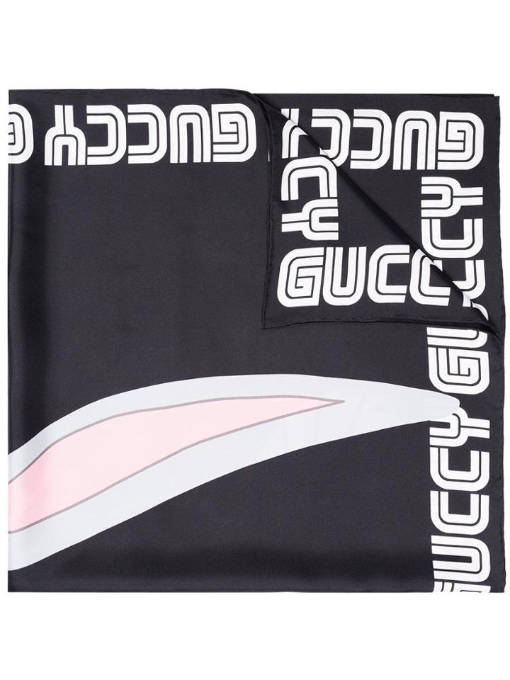 Gucci Bugs Bunny Print Silk Guccy Scarf - Black
