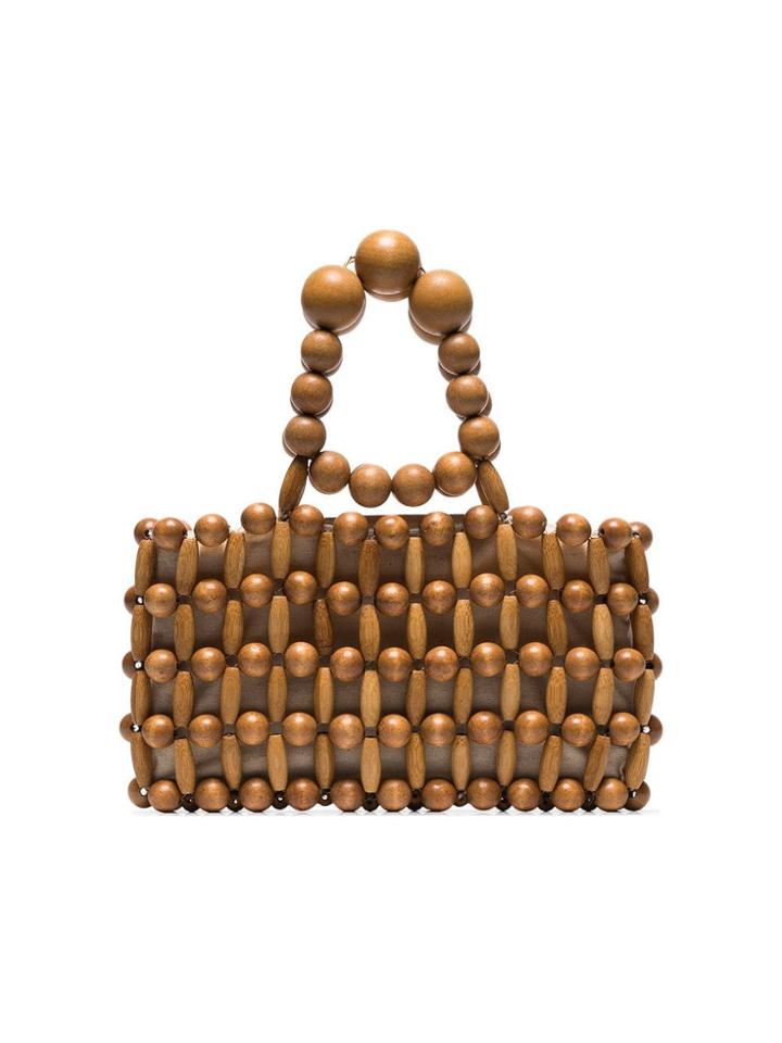 Cult Gaia Brown Cora Bamboo Wood Clutch