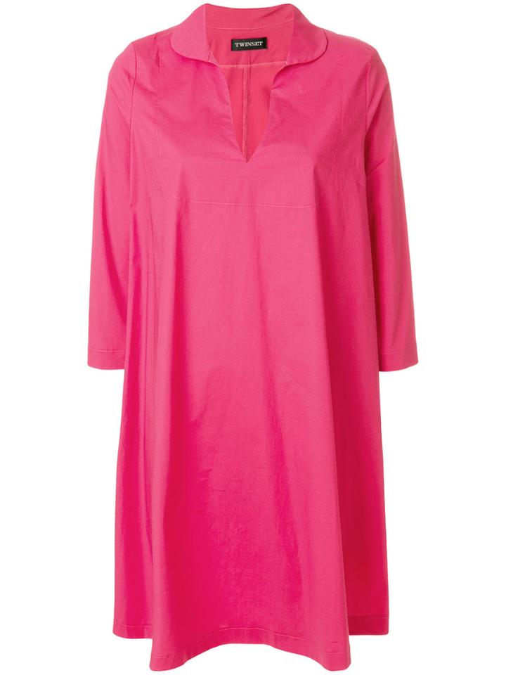Twin-set V-neck Tunic Dress - Pink & Purple