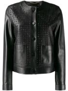 Escada Perforated Leather Jacket - Black