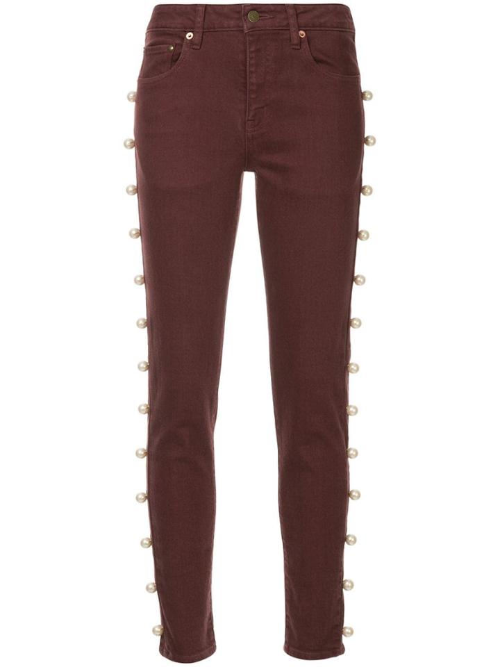 Tu Es Mon Trésor Side Pearl Skinny Jeans - Red