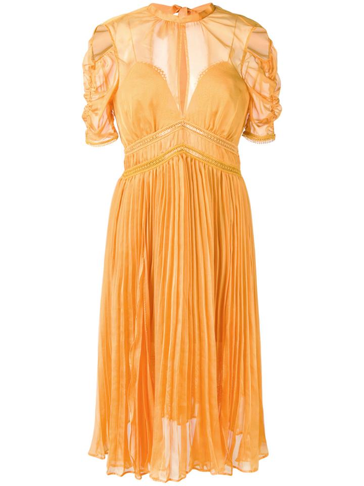 Self-portrait Pleated Midi Dress - Yellow & Orange