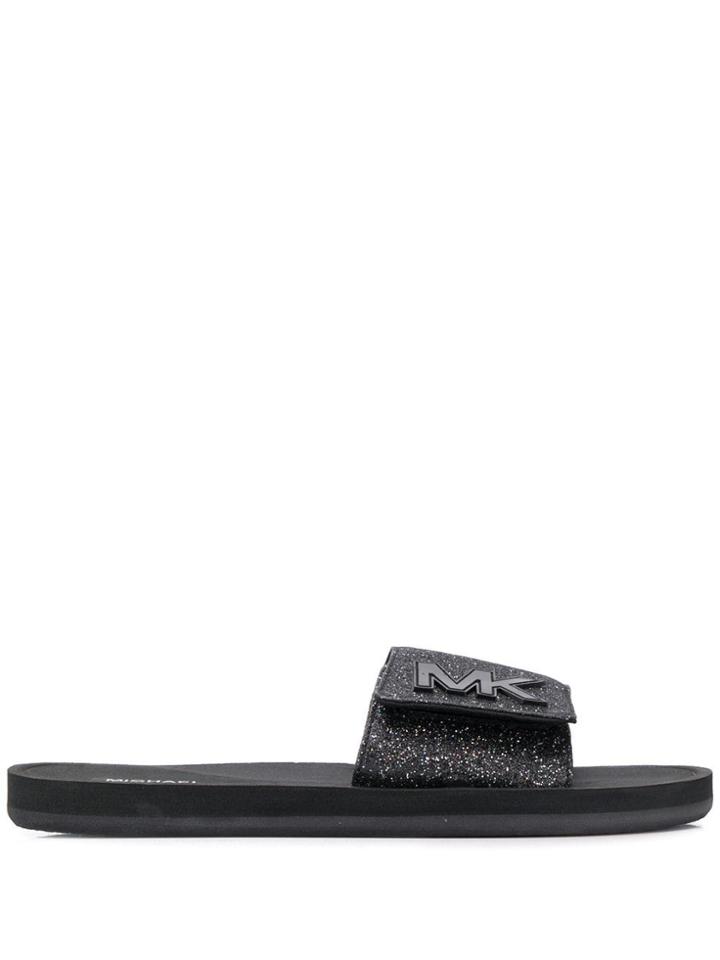 Michael Michael Kors Glitter Logo Slides - Black