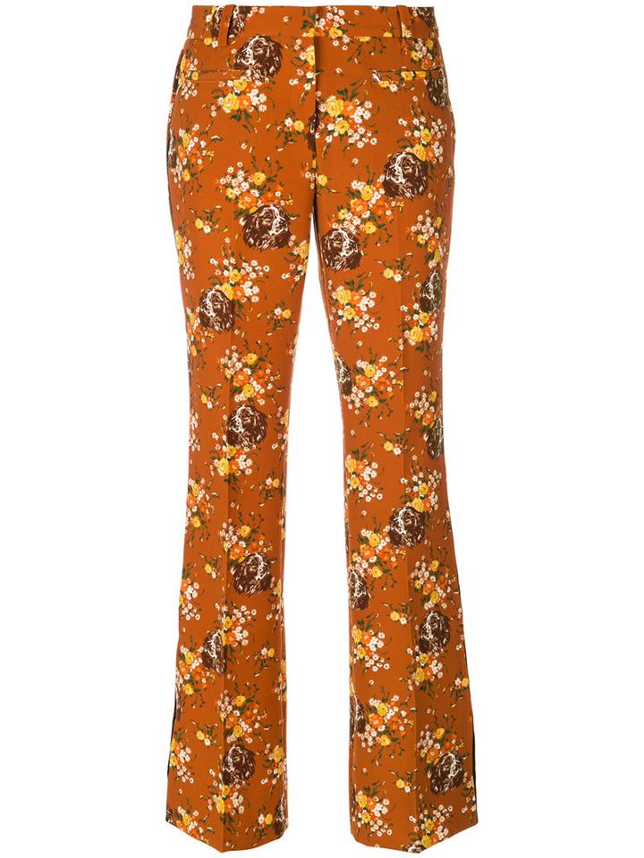 Coach - Floral Print Flared Trousers - Women - Polyester/spandex/elastane - 4, Brown, Polyester/spandex/elastane