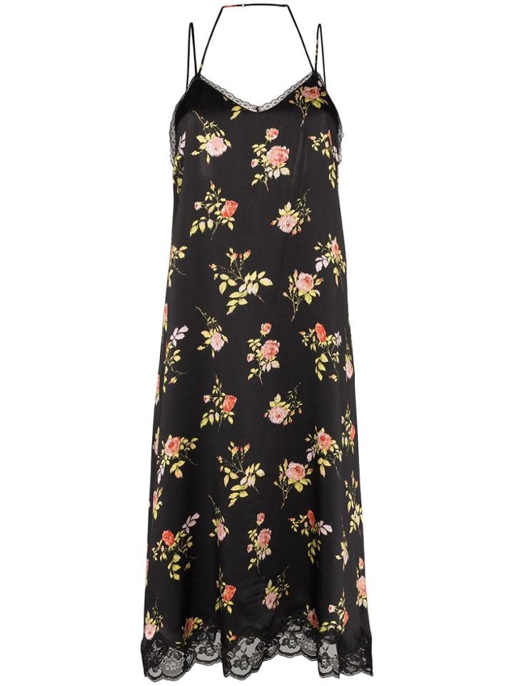 R13 Floral Print Slip Dress - Black