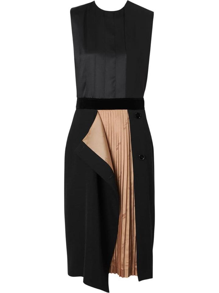 Burberry Panel Detail Silk And Wool Shift Dress - Black