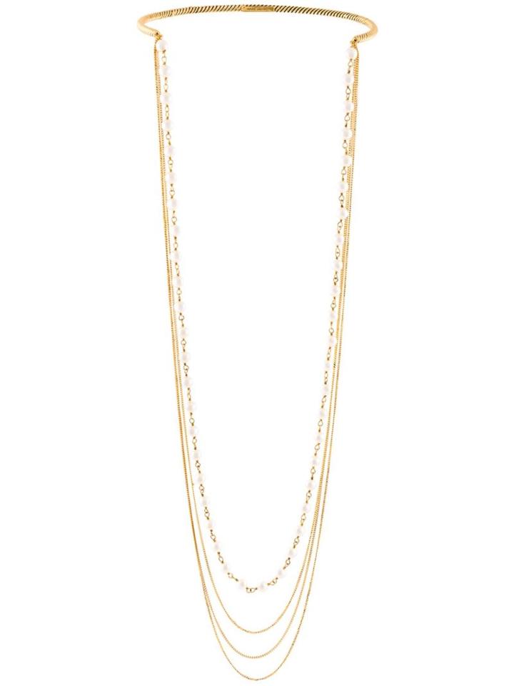 Marc Jacobs Long Necklace, Women's, Metallic, Metal/pearls