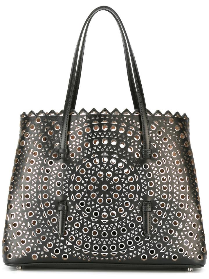 Alaïa Circular Pattern Perforated Tote, Women's, Black, Calf Leather