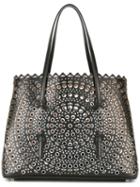 Alaïa Circular Pattern Perforated Tote, Women's, Black, Calf Leather