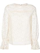 See By Chloé - Floral Lace Flared Cuff Top - Women - Cotton/polyamide - 38, Nude/neutrals, Cotton/polyamide