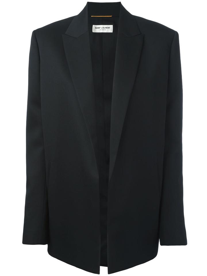 Saint Laurent - Open Front Jacket - Women - Silk/cotton/wool - 36, Black, Silk/cotton/wool