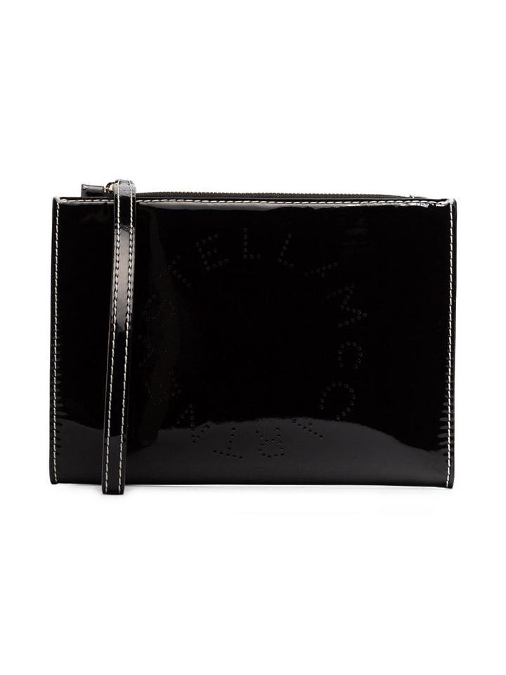 Stella Mccartney Black Logo Print Faux Leather Zip Clutch Bag - 1000