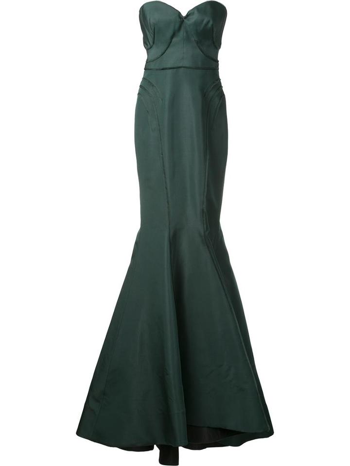Zac Posen Bustier Gown, Women's, Size: 6, Green, Silk