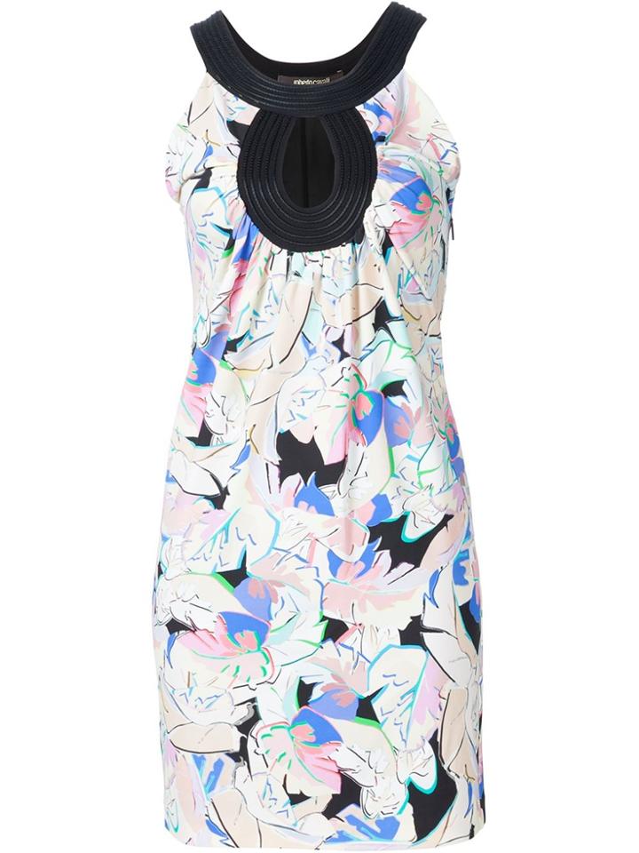 Roberto Cavalli Leaf Print Sleeveless Dress - Nude & Neutrals