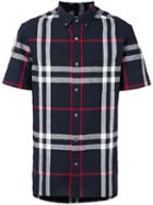 Burberry Shortsleeved Checked Shirt, Men's, Size: Xl, Blue, Cotton/linen/flax