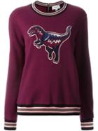 Coach Varsity 'rexy' Sweatshirt, Women's, Size: Medium, Pink/purple, Cotton/calf Leather/polyester