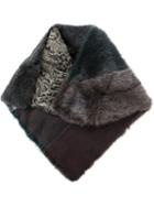 Liska Striped Colour Block Scarf, Women's, Green, Mink Fur/persian Lamb Fur