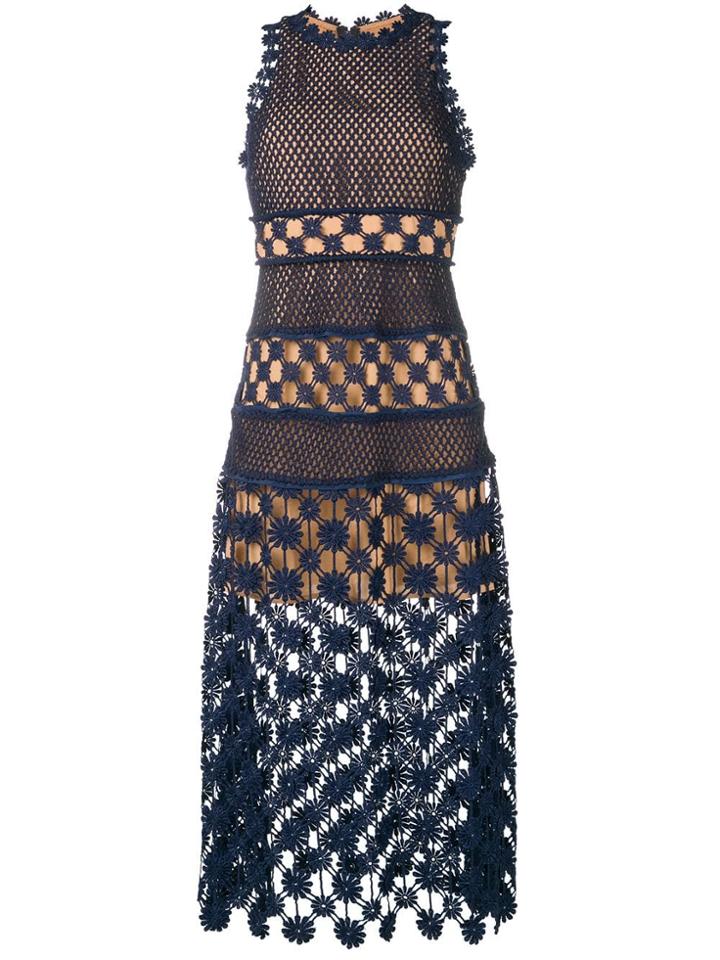 Self-portrait Floral Embroidered Dress - Blue