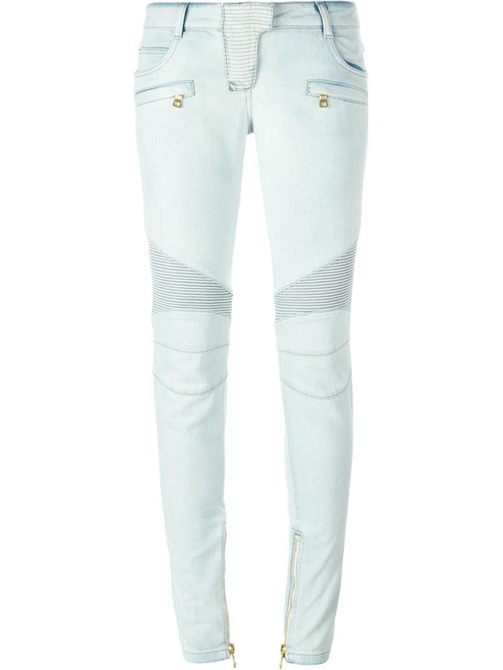 Balmain Biker Skinny Jeans, Women's, Size: 40, Blue, Cotton/polyurethane