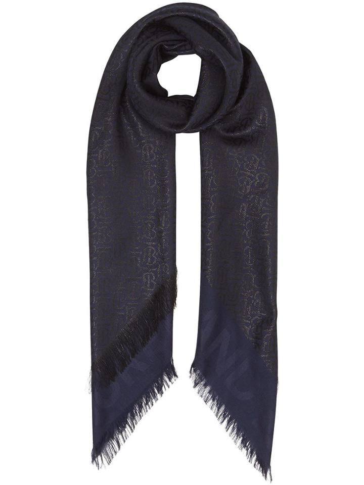 Burberry Metallic Monogram Large Square Scarf - Blue