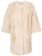 Liska - Button Up Fur Coat - Women - Silk/lamb Fur - M, Nude/neutrals, Silk/lamb Fur