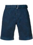 Officine Generale Pineapple Print Denim Shorts, Men's, Size: 32, Blue, Cotton