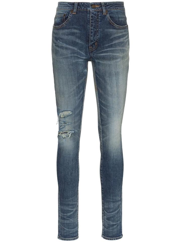 Saint Laurent Mid-rise Distressed Skinny Jeans - Blue